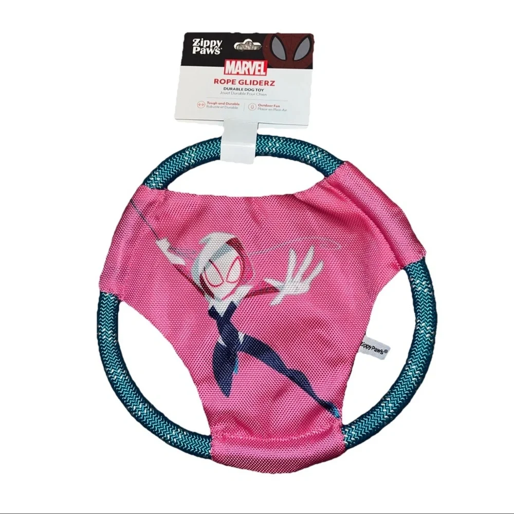 Zippy Paws Marvel Durable Dog Toy Rope Gliders Ghost Spider 9” Diameter